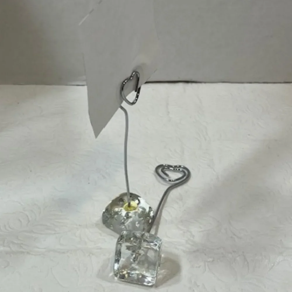 Two(2) Wired Hearts Photo Holder Desk Display Postcard Glass Stand 4.25